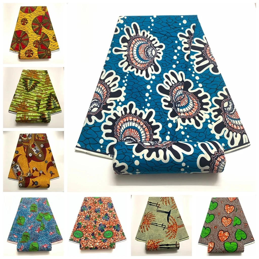 

Ткань Анкара, африканская ткань с принтом из натурального воска, 100% хлопок, высокое качество, 6 ярдов, африканская ткань для детской одежды, Нигерия, Анкара, мягкая