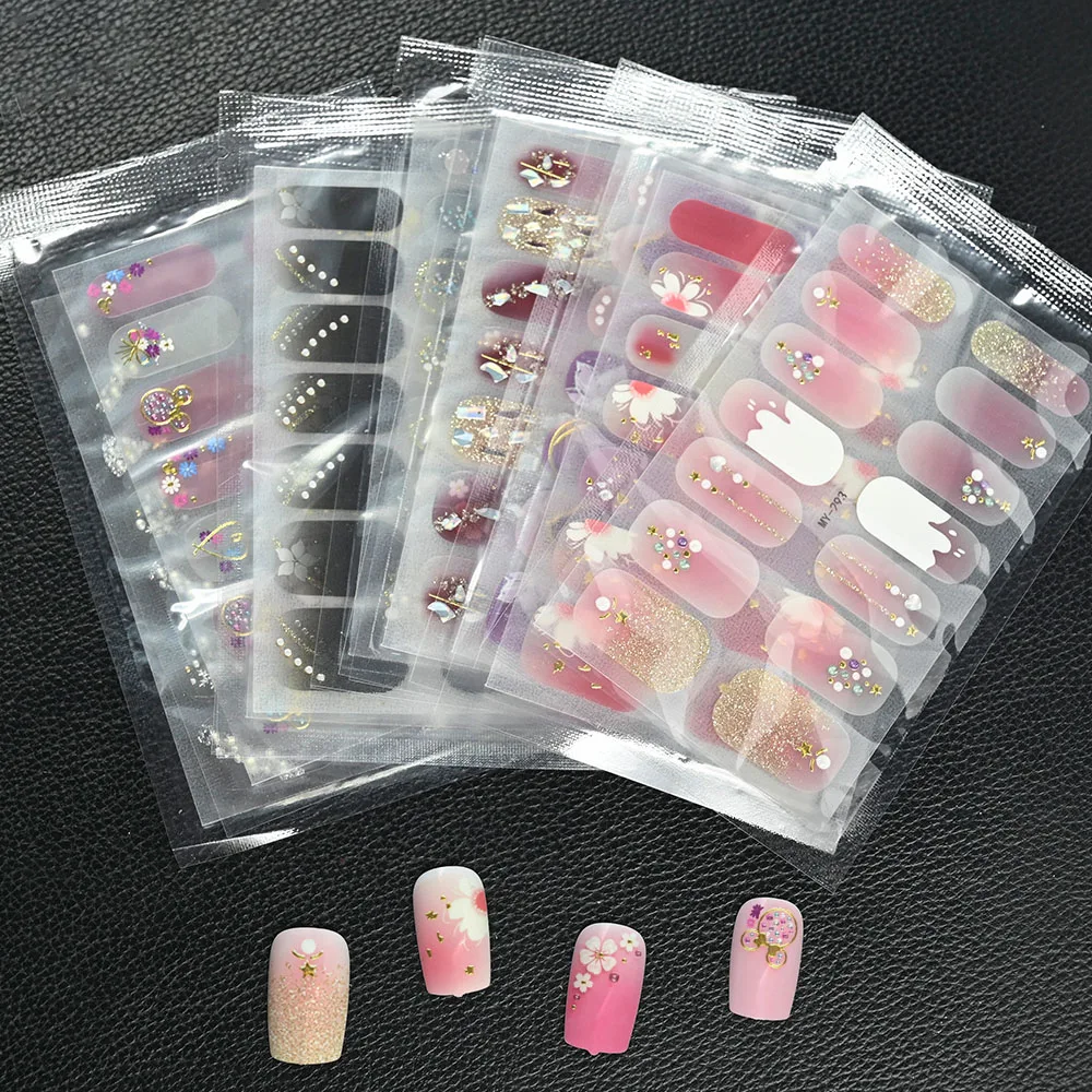 

14pcs/sheet Nail Polish Sticker Self Adhesive Full Cover Nail Sticker Decals Korean Finger Tips Nail Art Decoration Wrap Sticker
