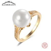 kameraon sterling silver s925 10mm pearls whiteblack rings for women engagement fine jewelry party wedding accessories gifts