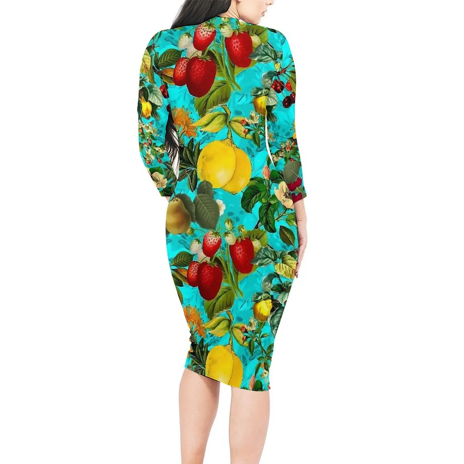 Винтажное платье с фруктовым принтом клубные платья длинными рукавами и лимоном