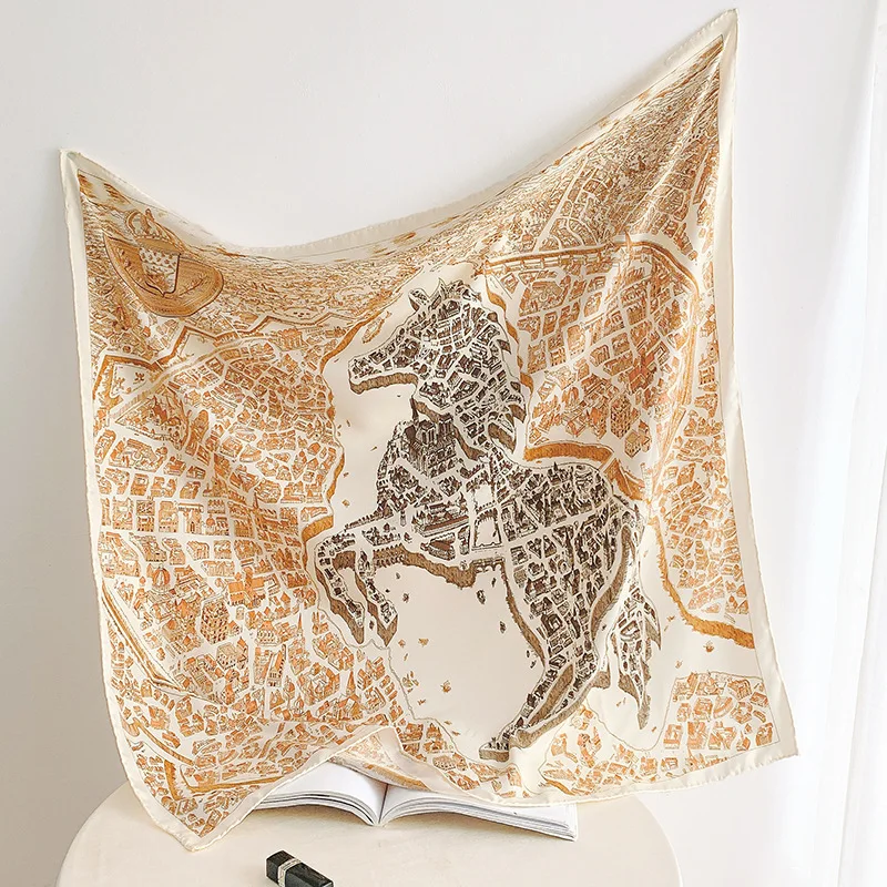 

90*90cm Ladies Elegant High Quality Brand Simulation Silk Scarf Women Luxury Square Scarf Temperament Shawl Wholesale