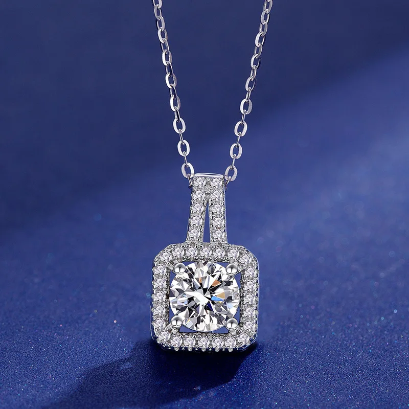 

Moissanite Necklace 1 CT 925 Silver VVS Lab Diamond Halo Pendant for Women Girls Birthday Gift Jewelry