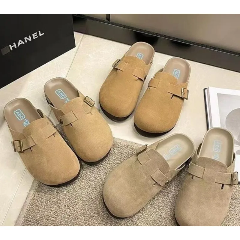 Весенние женские тапочки с закрытым носком замшевые сабо сандалии для женщин