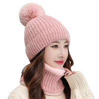 autumn winter chenille cute beanies hat bib sets women fashion velvet thick knitted hats windproof cycling wool knitting caps
