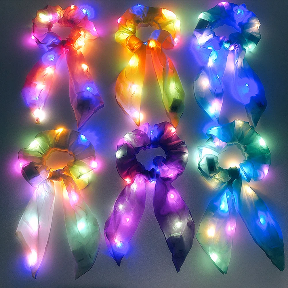 

1pc LED Hair Scrunchies Light Up Hair Scrunchies Elastic LED Light Hair Tie Women Girls Hair Bands for Halloween Christmas Party