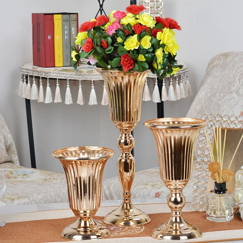 Metal Flower Vase Table Centerpieces Candle Holders Anniversary Wedding Party Decoration Ornaments Crafts Gold Silver 3 Size