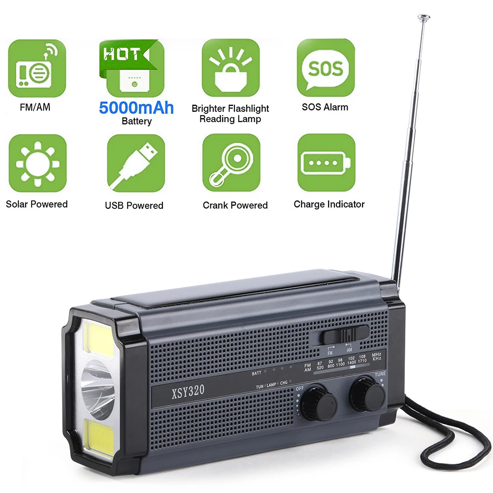 

Emergency Radio AM/FM Broadcast EU Version Flashlight Reading Light Phone Charger SOS Alarm Device Outdoor Survival Power Bank