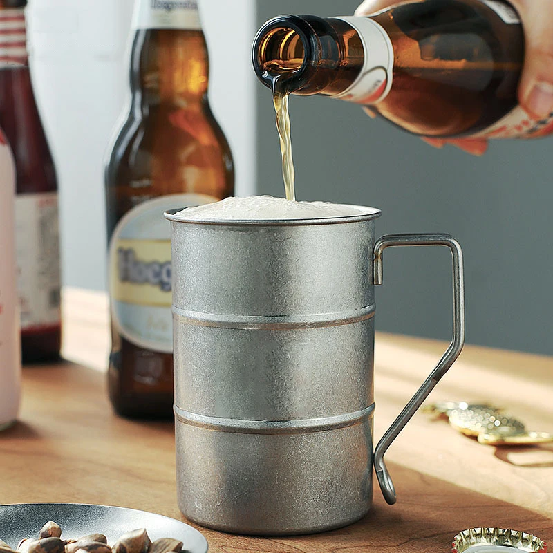 

304 Stainless Steel 400ML Industrial Style Beer Mug with Handle Retro Metal Cups for Coffee Milk Tea Mugs 28Oz Drinking Utensils