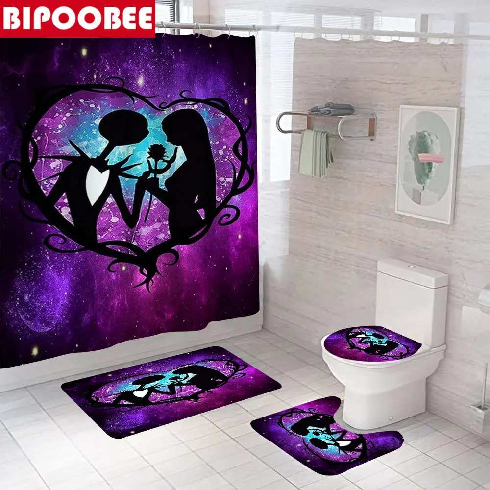 

Happy Halloween Shower Curtain Skeleton Lover 3D Print Bathroom Curtains Bath Mat Rug Toilet Cover Non-slip Carpet Holiday Decor