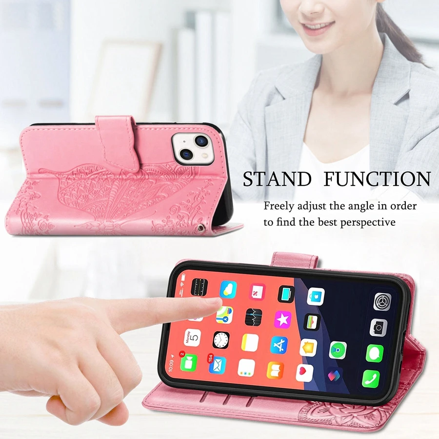 Luxury Embossed Butterfly Flower Wallet Flip Case For iPhone 14 Pro Max 13 12 11 SE 2022 X XR XS Max For iPhone 8 7 6 6S Plus