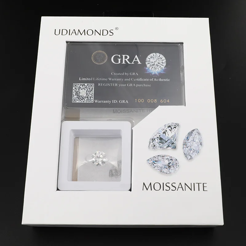 

Real D Color FL Round Moissanite Loose Stone 8 Heart 8 Arrow Certified Gra Moissanite Gemstone Pass Tester with New Box Package