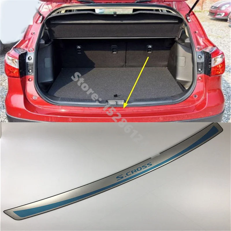 

stainless Car Stickers rear windowsill panel Rear bumper Protector Sill For 2014-2016 Suzuki SX4 S-Cross S Cross Car Styling
