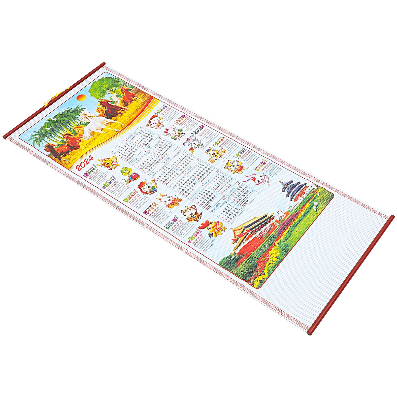 

Imitation Rattan Scroll Calendar Durable 2024 Hanging Calendars Chinese Zodiac Practical Wall Traditional Paper Fabric