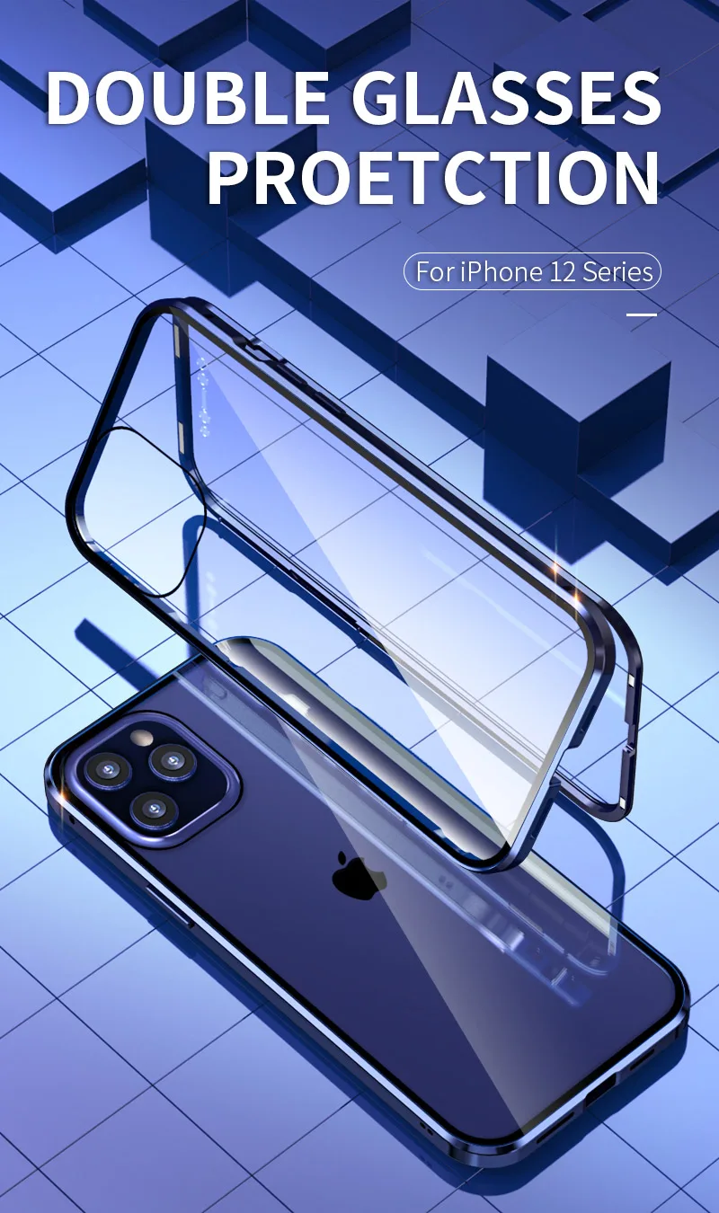 

Magnetic Adsorption Case for iPhone 14 13 12 Mini 11 Pro XS Max XR 7 8 Plus SE 2020 Double Sided Glass Cover