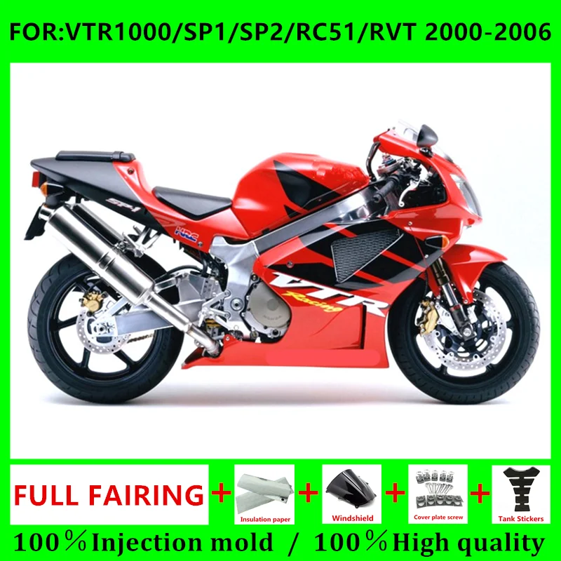 

Полный комплект обтекателей для мотоцикла, подходит для VTR1000 rc51 SP1 00 01 02 03 VTR 1000 2000 2001, цвет красный/черный