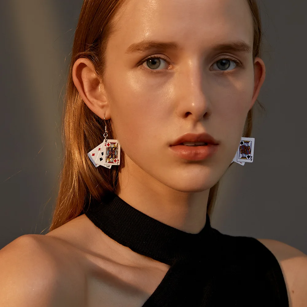 

New Funny Poker Drop Earrings DIY Handmade Unique Personality Dangle Big Earrings For Women Girl Fashion Jewelry Gifts