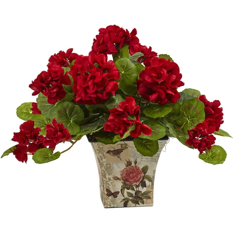 

Элегантное красное цветущее искусственное растение герани с цветочным плантатором, набор из 2