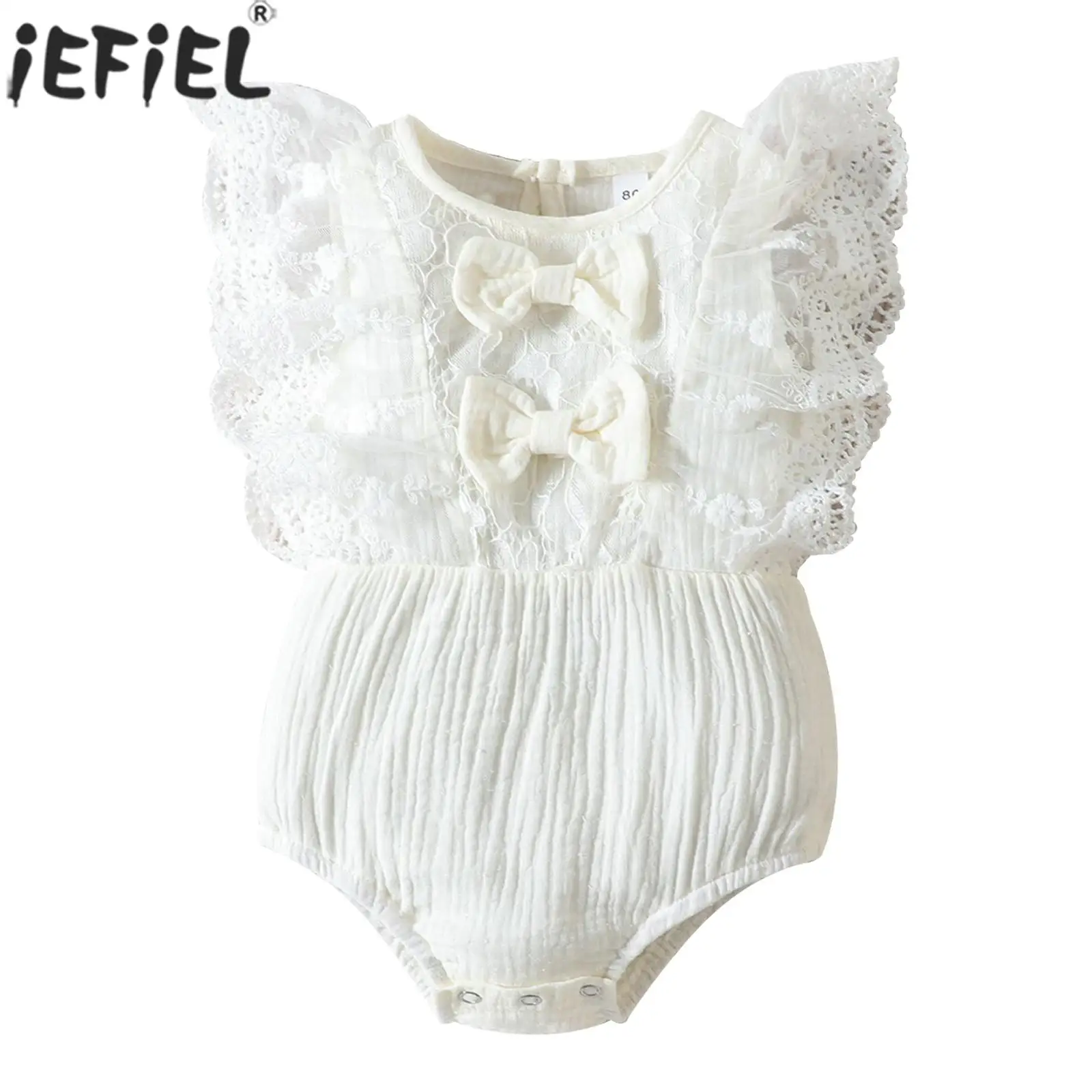 

Newborn Baby Girls Cute Princess Romper Sleeveless Cotton Lace Ruffle Bowknot Jumpsuit Baptism Birthday Party Banquet Bodysuit
