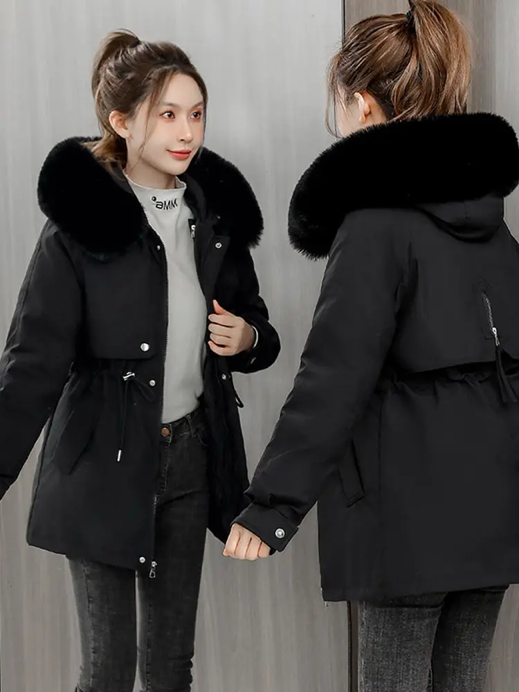MEILLY DOLPHIN -30 Degrees Removable Liner Cotton Padded Winter Big Fur Jacket Women Loose Warm Hooded Parkas Coat Down Jacket