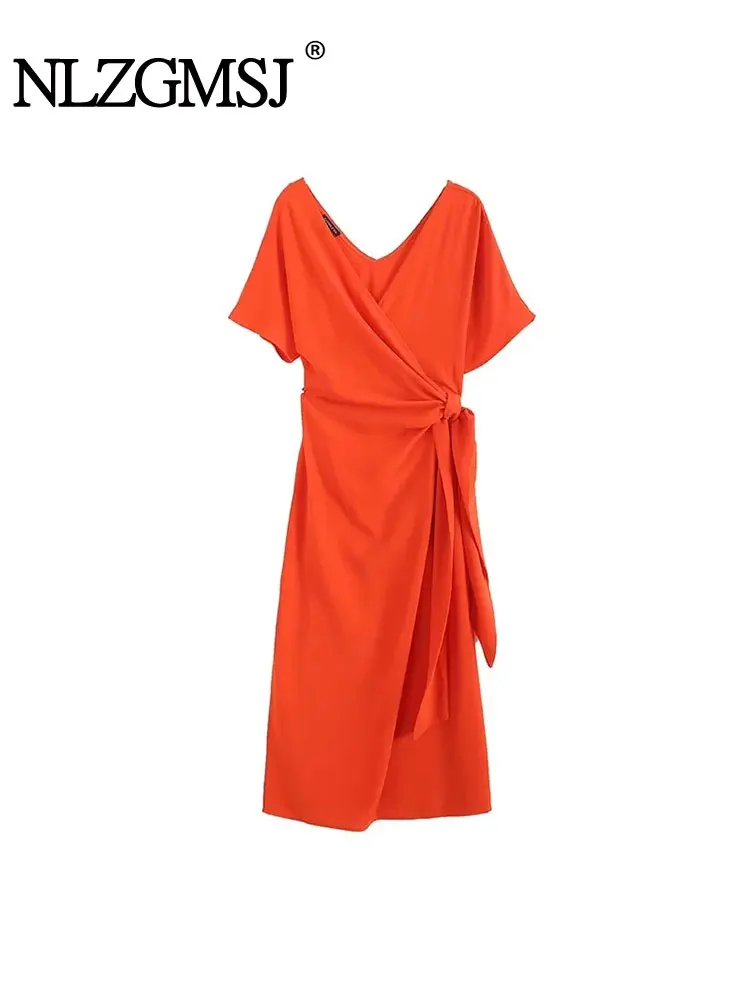 

Nlzgmsj TRAF Женская элегантность, досуг, простота, чистота, платье - флейта 2023, новая летняя мода, платье с короткими рукавами.