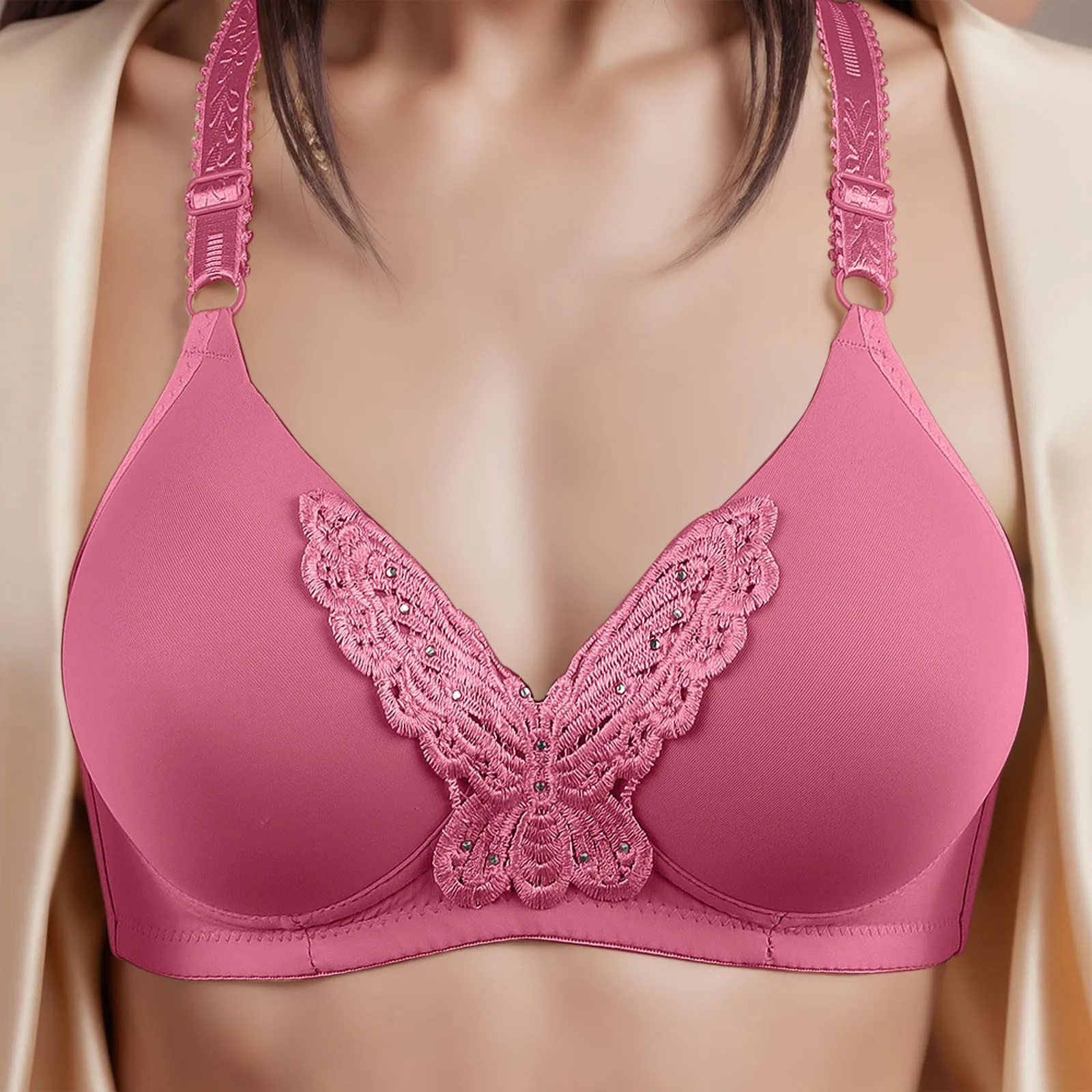 

Women's Large Size Thin Breathable Underwear Anti Sagging Collecting Side Breasts Lingerie Non Steel Ring Adjustable Bras