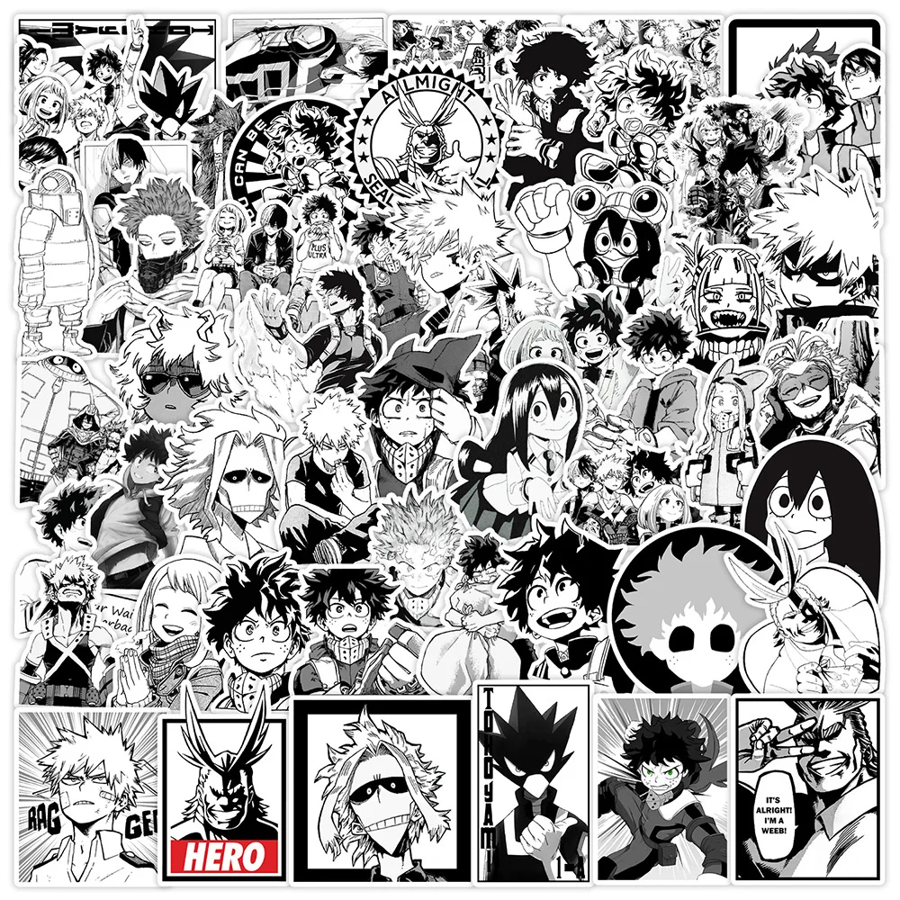 

10/30/50pcs Anime My Hero Academia Stickers Black And White Graffiti Sticker Laptop Skateboard Motorcycle Cool Decal Kid Toys