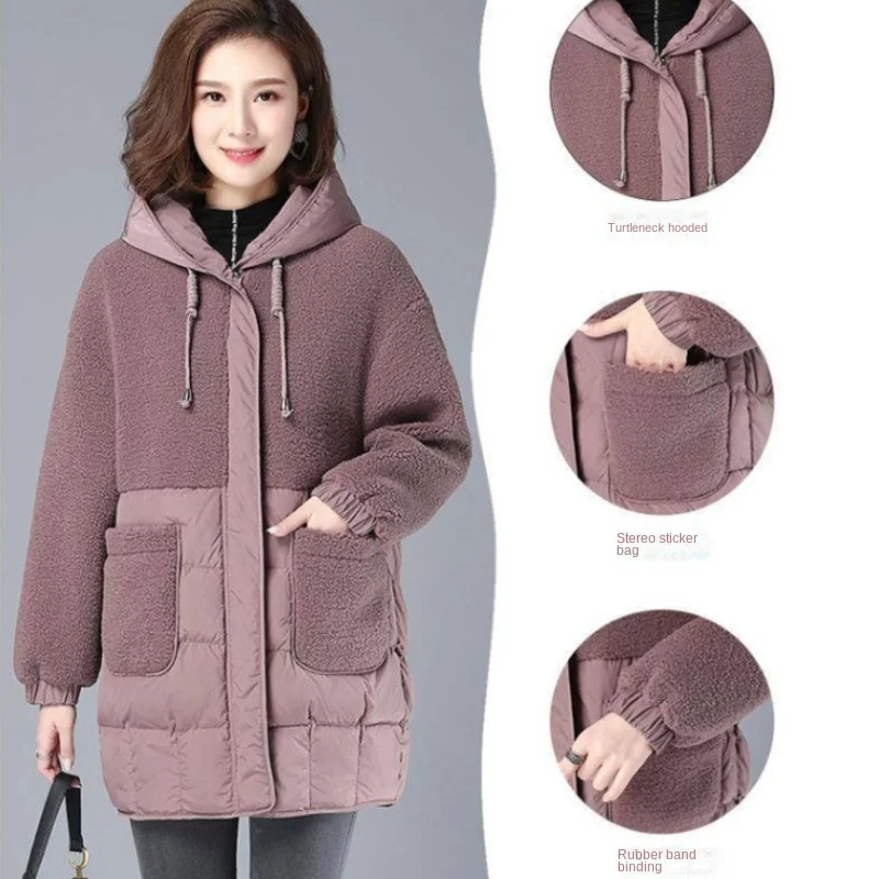 

Women's Jacket Winter New Korean Style Middle Length Loose Hooded Parkas Fashion Thicken Warm Vintage Oversized Winter Coat