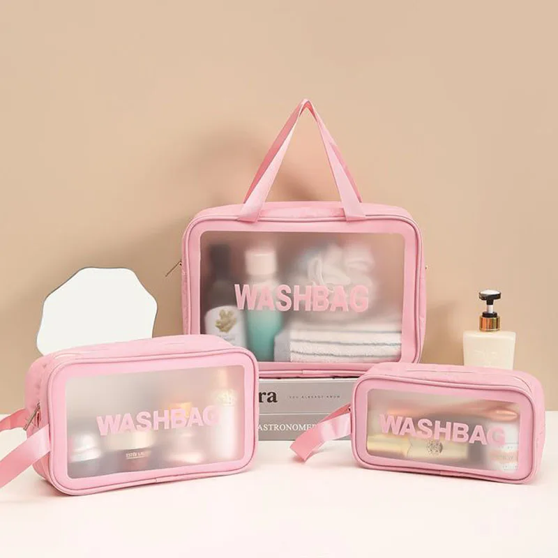 

Transparent PVC Makeup Bags Waterproof Women Girls Travel Toiletry Storage Organizer PU Make Up Bags Female Bag Tote Handbags