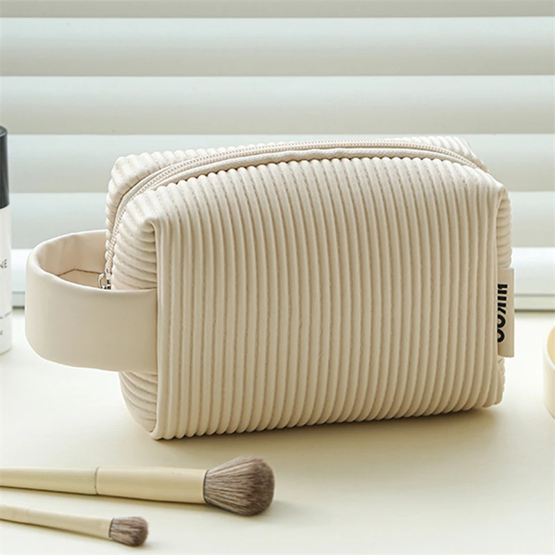 

1 Pc Cute PU Makeup Bag For Women Zipper Large Solid Color Cosmetic Bag Travel Make Up Toiletry Bag Washing Pouch