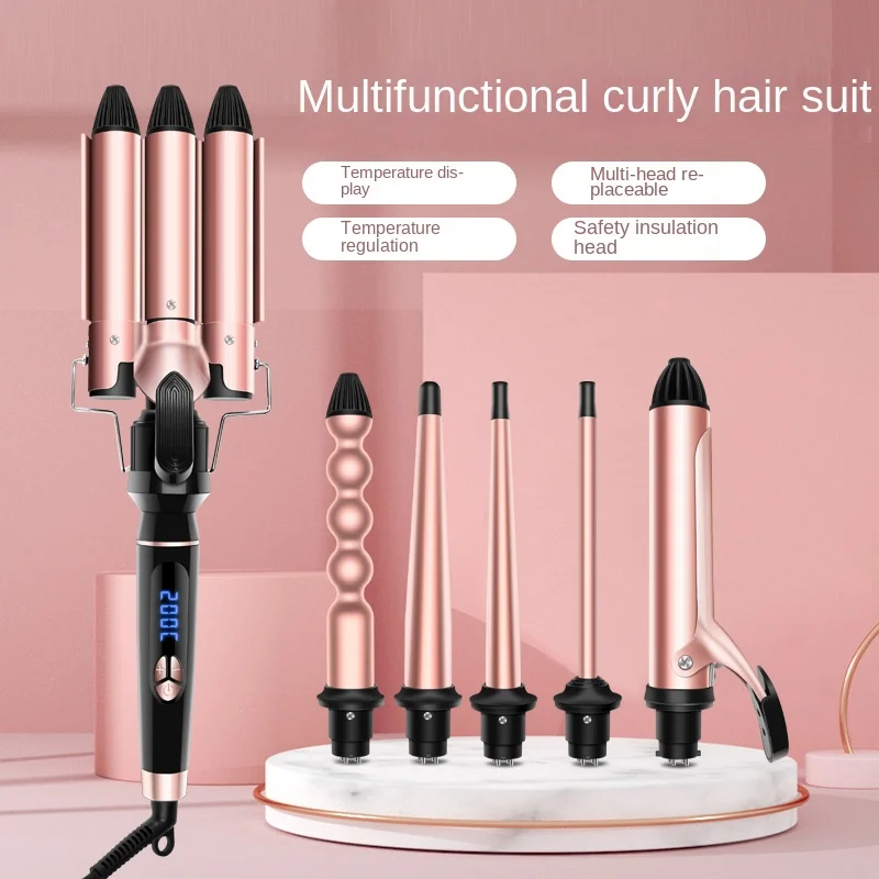 Curling Rod Tube Change 6 in 1 Hair Styler Quick Heating LCD Temperature Control Irons Styling Appliances Care Beauty Health