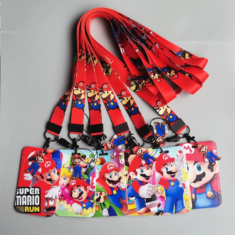 

Super Mario Bros Cartoon Card Sleeve Anime Figures Mario Luigi Yoshi PVC Children's School Card Keychain Pendant Bag Card Sleeve