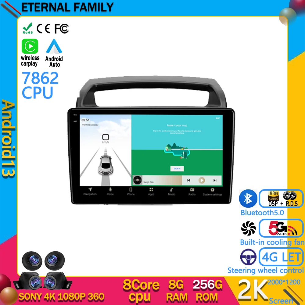 

Автомагнитола на Android 13, мультимедийный видеоплеер с GPS-навигацией для Kia Carnival VQ 2006-2014, Wi-Fi, BT, 4G, QLED экран, без dvd, типоразмер 2DIN
