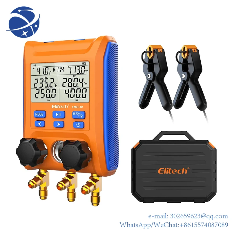 

yyhcElitech Digital Manifold Gauge 2-Way Valve with Thermometer Clamps for HVAC Systems, LMG-10