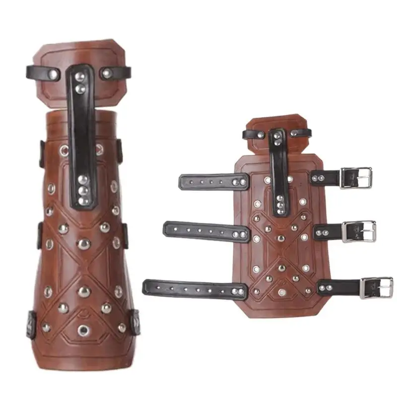 

Men Leather Arm Warmers Lace-Up Gauntlet Wristband Wide Bracer Protective Arm Armor Cuff Adjustable Buckle Steampunk Cosplay