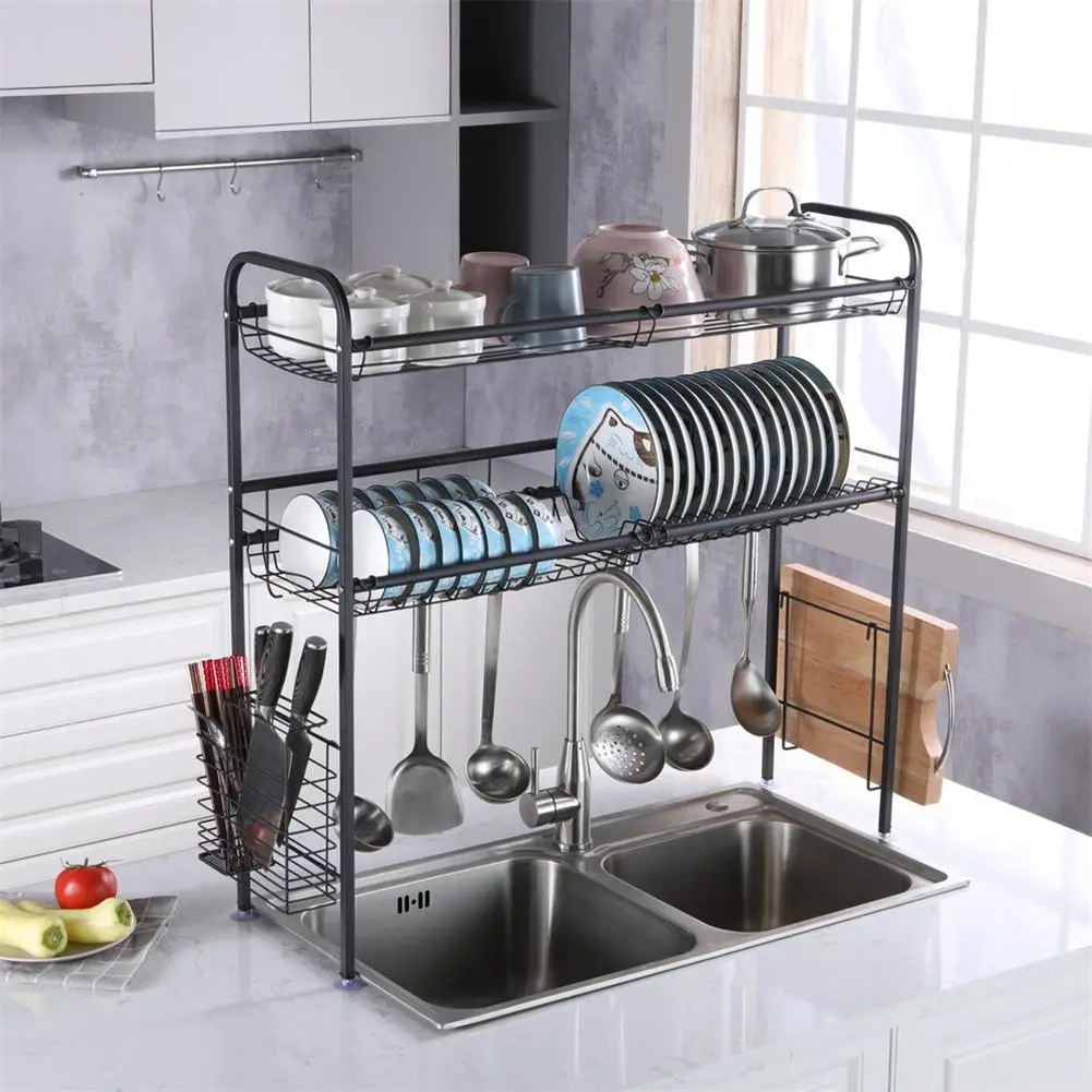 

Single Layer Bowl Rack Shelf Dish Drainer 90cm Inner Length Kitchen Organizer
