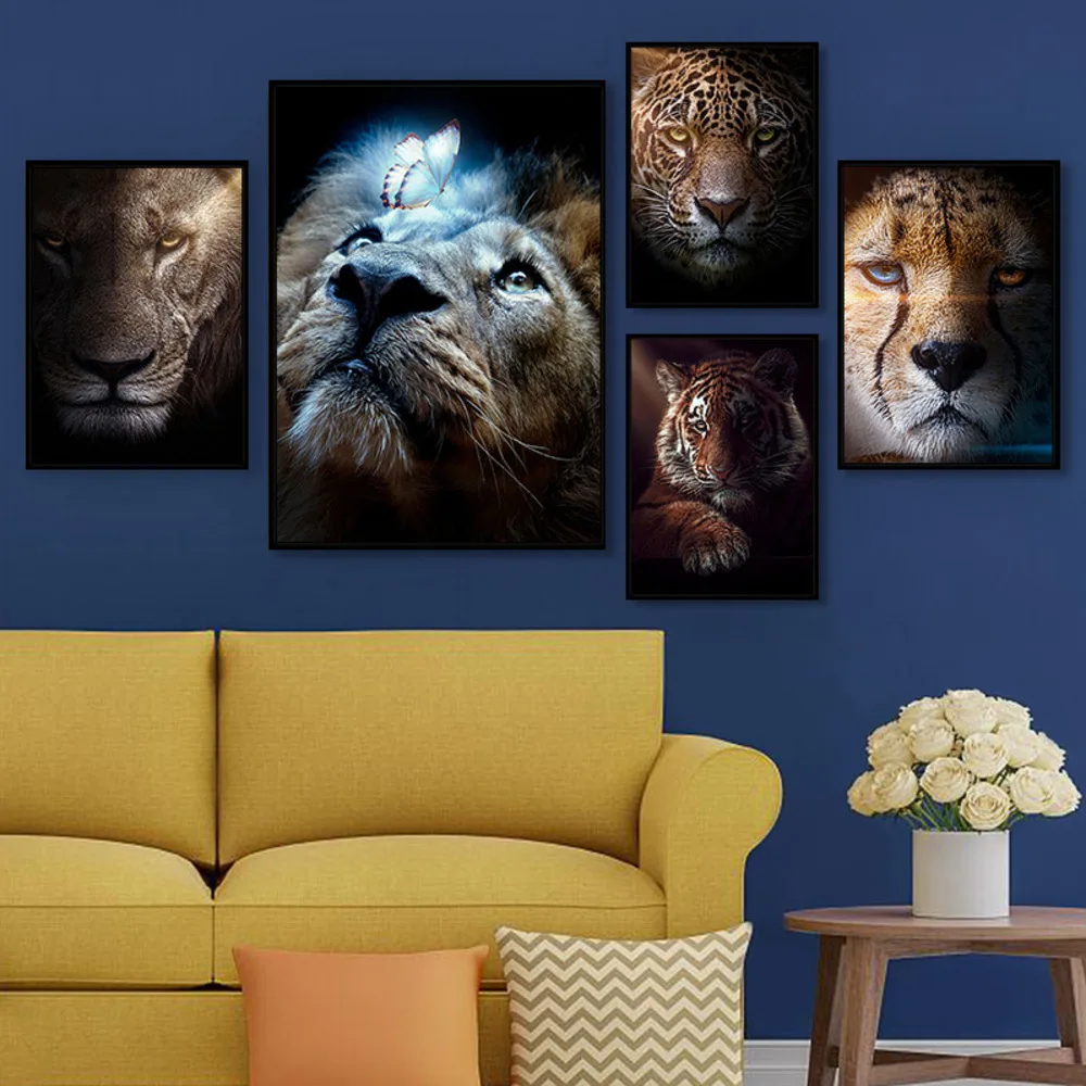 

Style Decorative Living Room Modern Simple Wind Sand Hair Wall Mural Square Corridor Hanging Painting Lion, Tiger and