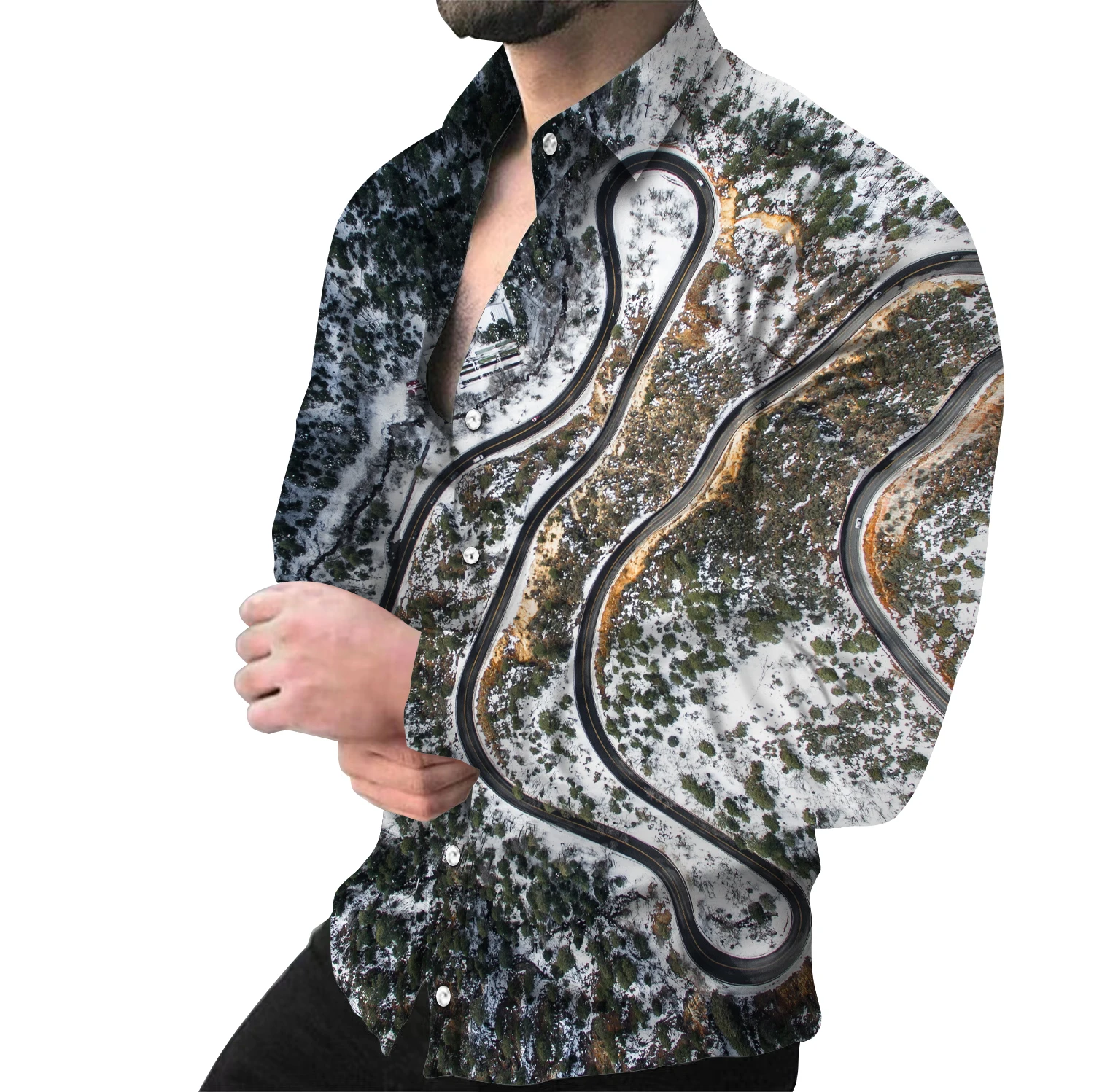 Fashion Men Shirts Single Breasted Shirt Casual Three-Color Print Long Sleeve Tops Men's Clothing Hawaii Party Cardigan