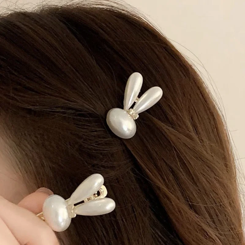 

Cute Rabbit Pearl Hairpin Women Girls Bangs Side Clip Headdress Forehead Broken Hair Clip Hair Accessories Duckbill Clip Hairpin