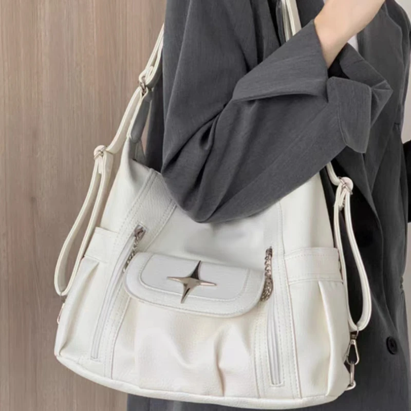 

Fashion Large Capacity Y2k Star Ladies Shoulder Bag Simple Pu Leather Female Backpack Solid Color Women's Tote Handbags Purse