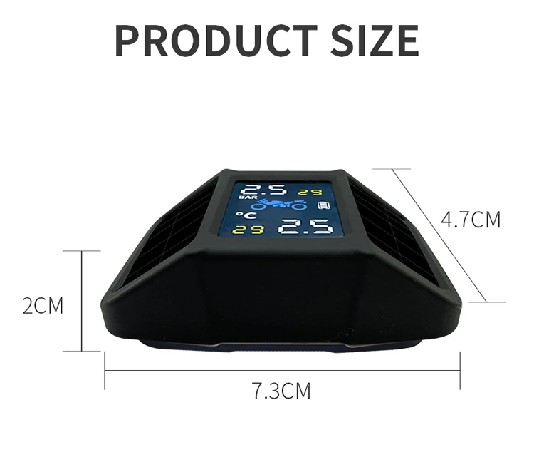 

Solar Power Motorcycle TPMS LCD digital Tire Pressure Monitor System 2 External Sensor Tyre Temperature Security Device