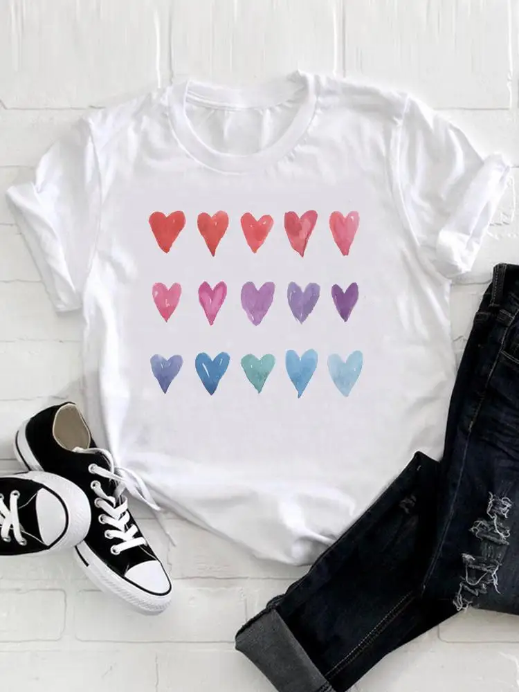

Tee Love Heart Lovely Cute Clothes Women Clothing Print Tshirt Female Top Short Sleeve Fashion Casual Summer Graphic T-shirt