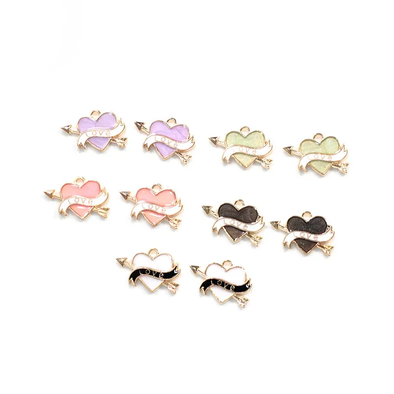 

10 шт., эмалевые подвески в форме сердца для браслетов и ожерелий