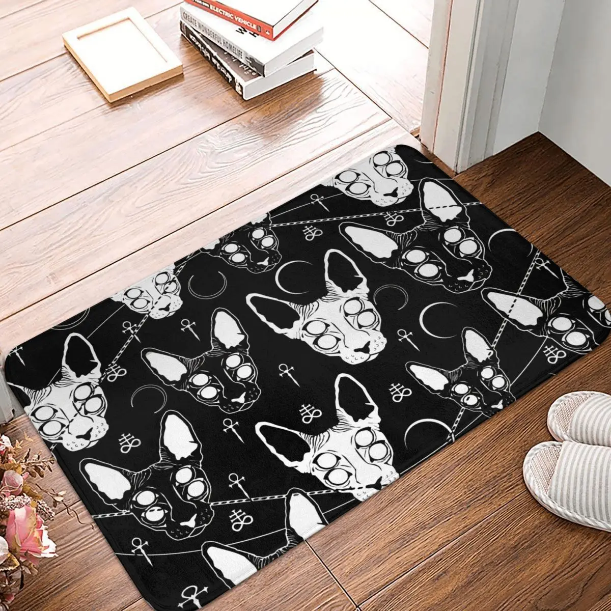 

Bathroom Mat Sphynx Cats With Ankh And Leviathan Cross Symbols Doormat Kitchen Carpet Outdoor Rug Home Decor