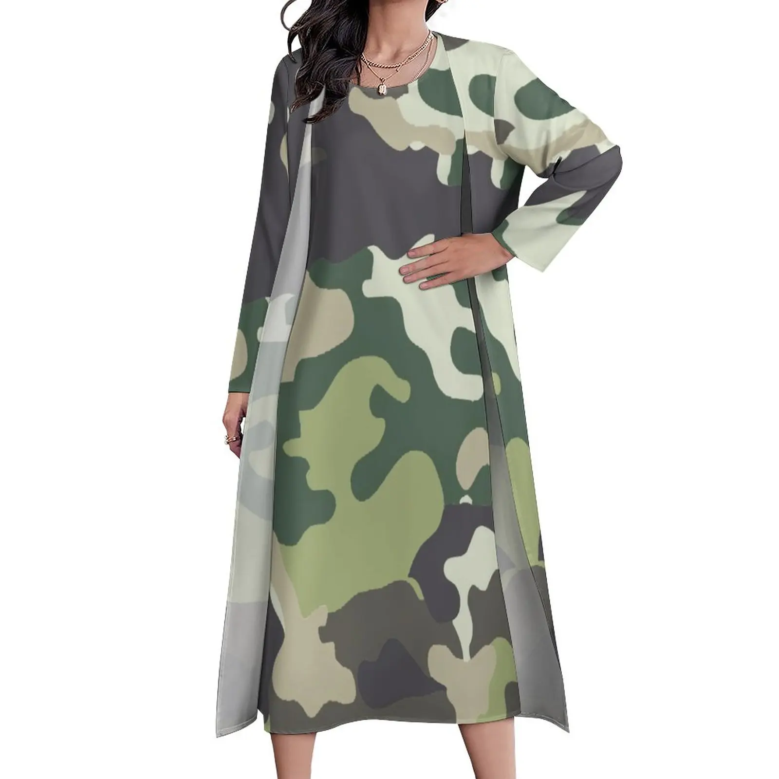 

Женское камуфляжное платье-макси, Зеленое Длинное Платье с камуфляжным принтом в Корейском стиле, в богемном стиле, большие размеры до 4XL, на...