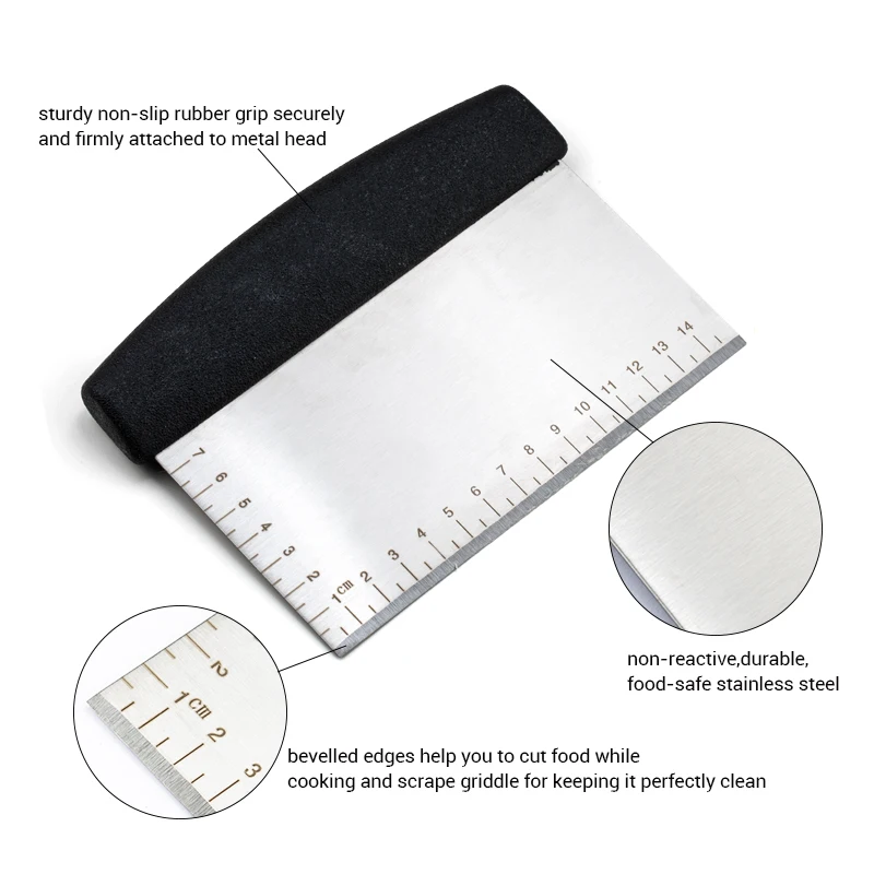 

Stainless Steel Baking Spatulas Decoration Kitchen Tools Dough Pastry Scraper Pizza Cutter Smoother with Measuring Scale