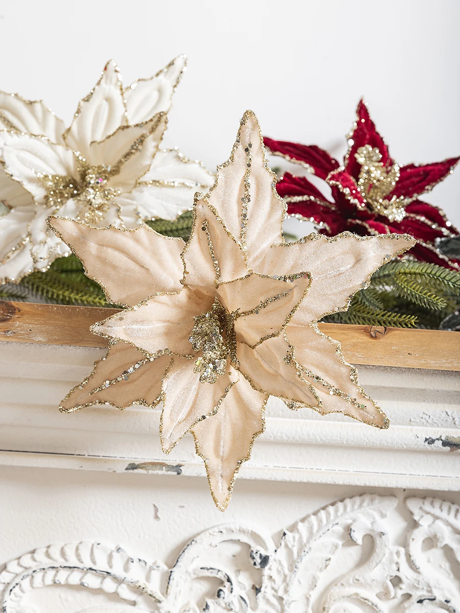 Рождественские цветочные бархатные блестки имитация натуральной и поддельной