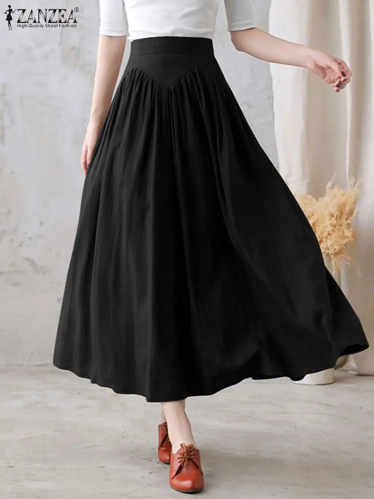 

ZANZEA Summer High Waist OL Work Solid Skirt Women Holiday Party Maxi Skirts A-line Long Zipper Skirts Jupe Faldas Saia Oversize