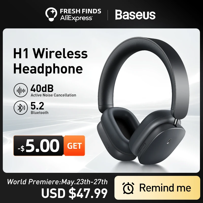  Baseus H1 Hybrid 40dB ANC беспроводные наушники 4-микс ENC наушники Bluetooth 5,2 40 мм драйвер HiFi над наушниками 70H время 