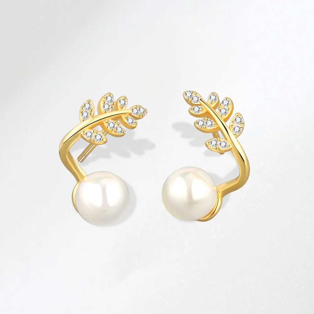 

Trendy Simple Pearl Crown Stud Earrings INS Stone Leaf Dangle Drop Earrings Clips Birthday Jewelry Gifts for Women