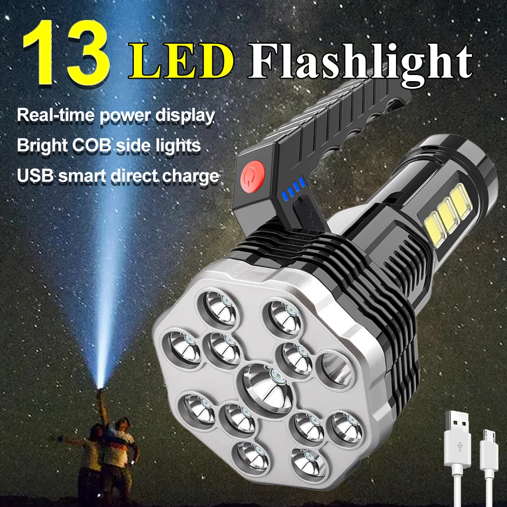 

13LED+COB Portable Flashlight USB Rechargeable Torch Outdoor Multi-function Long Range Waterproof Lanterns Searchlight Spotlight